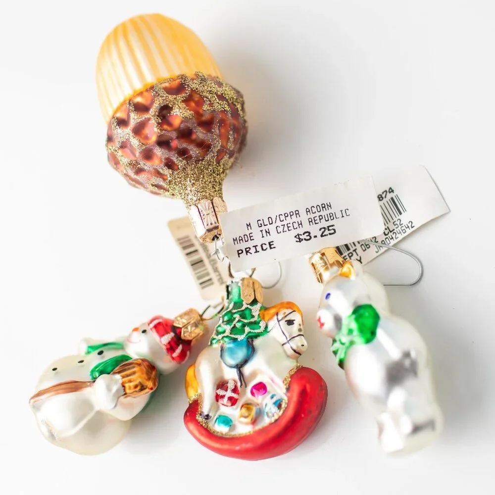 Vintage Crate & Barrel Mercury Glass Christmas Tree Ornaments with Tags